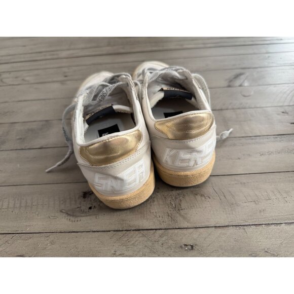 GOLDEN GOOSE Ball Star Sneakers Gold Star White Leather Size 38 8 - Picture 6 of 10
